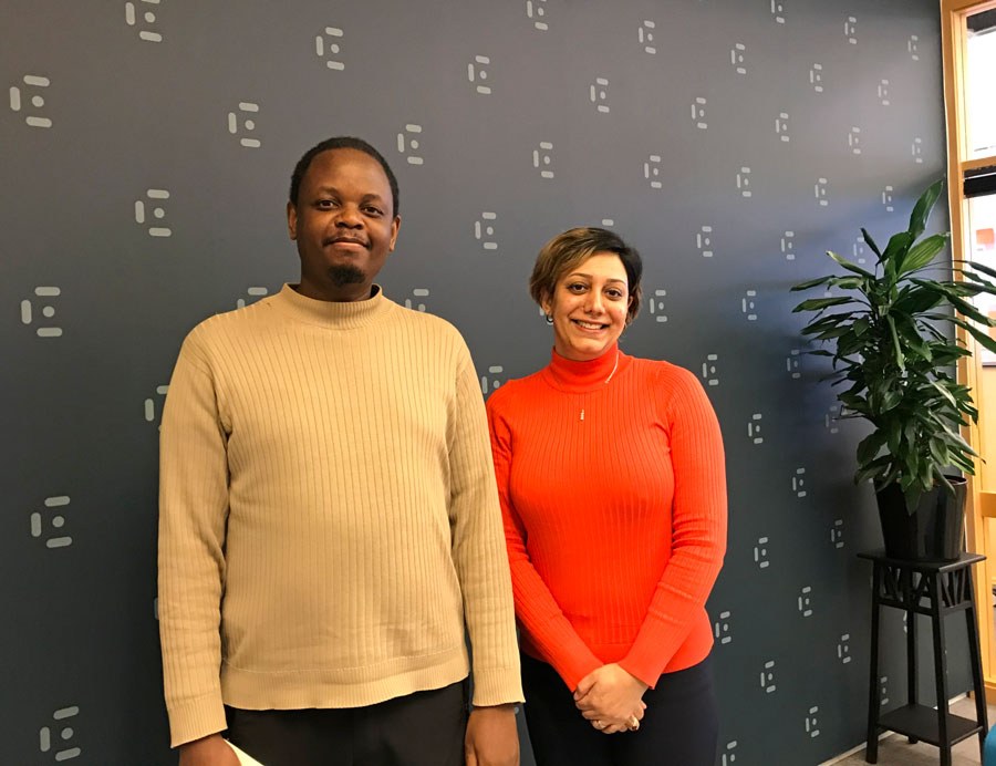 E-health researchers (from left) Taridzo Chomutare and Maryam Tayefi Nasrabadi look forward to the exciting workshop about NLP, March 10th in Tromsø. Photo: Lene Lundberg