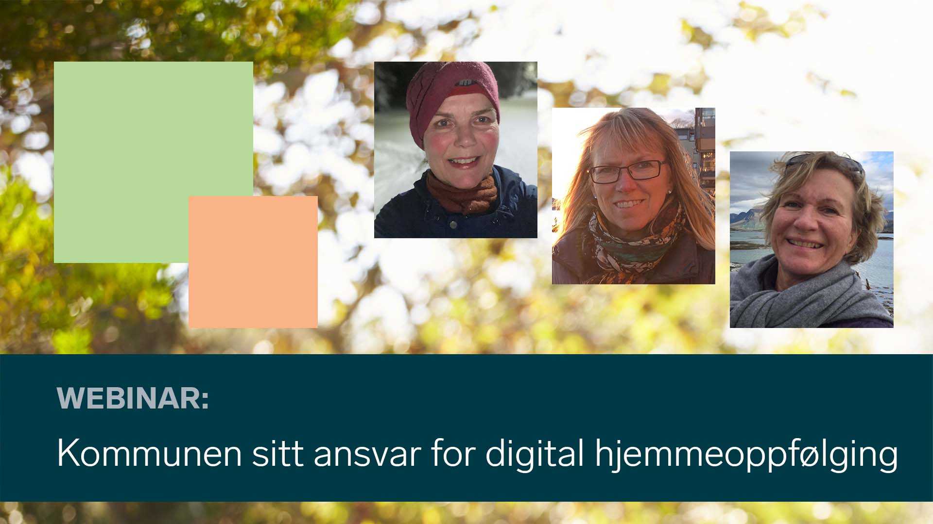 Elisabeth Djønne, Siw Helene Myhrer og Kristin Bang forteller om de nasjonale myndighetenes arbeid med digital hjemmeoppfølging.